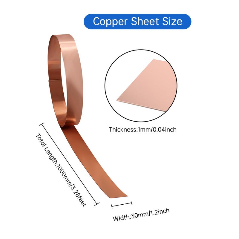 Uxney Copper Sheet Roll, 1000x30x1mm Copper Flashing Roll, 18 Gauge Thick Pure Copper Plate & Strip for Roofing, DIY Projects, House Repair, Crafts and Metal Working - Image 2